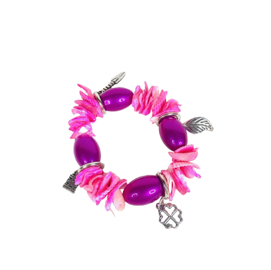 Costume Jewellery Bright pink seashell stretch Charm bracelet
