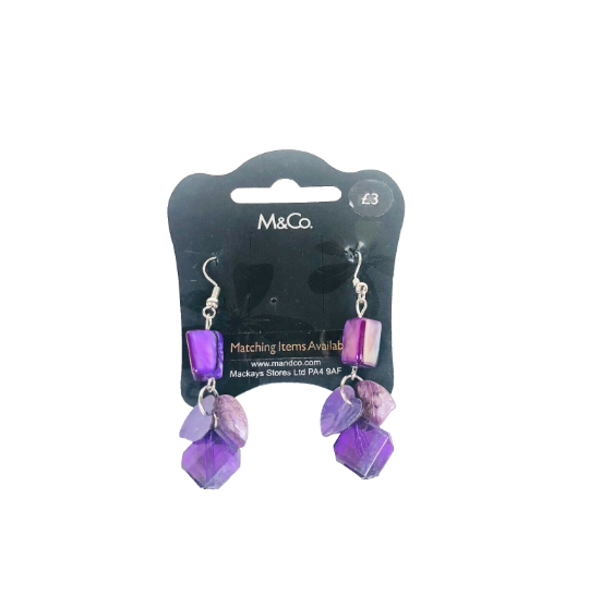 Costume Jewellery M&Co Purple Bead & Shell Dangly Earrings