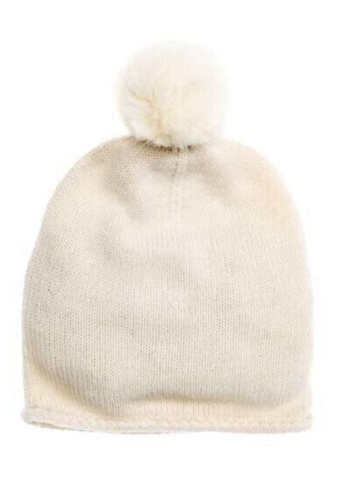H&M Fine Knit Natural White Bobble Hat With Pompom One Size NEW