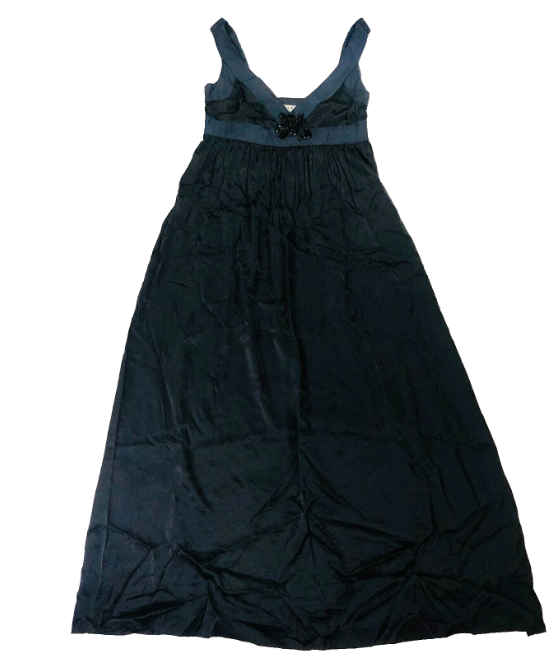 Jigsaw Navy Blue Silk Lightweight Maxi Evening Dress Sleeveless With Gems Size 12