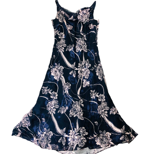 Jacques Vert Navy & Pink Monique Silk Mix Cowl Neck Midi Dress Size 12