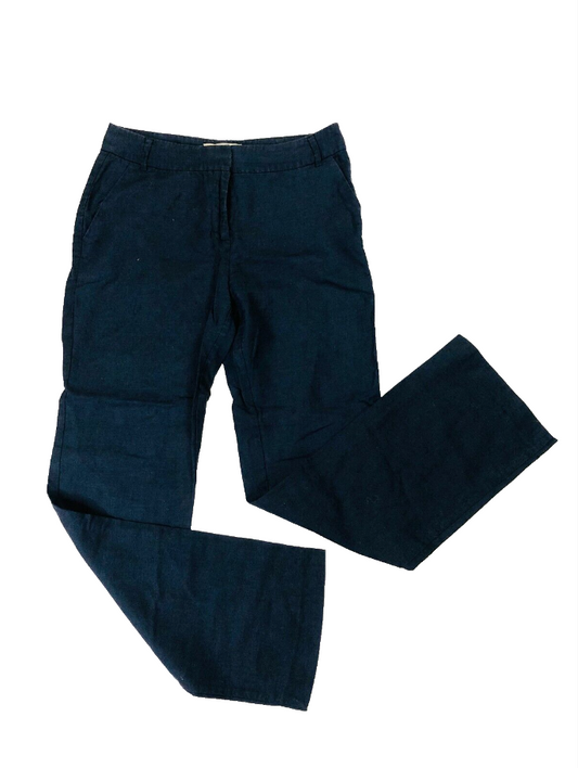 Havren Navy Blue Linen & Cotton Chino Trousers Size 12 Ladies Designer