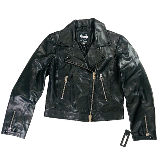 Morocco Black Genuine Leather Biker Jacket Size 10 NEW Ladies