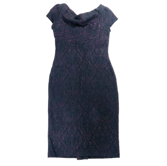 Monsoon Black & Purple Brocade Shift Pencil Wriggle Dress Size 10