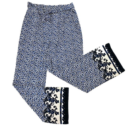 Papaya Navy Blue & White Loose Wide Leg Stretch Trousers Size 12