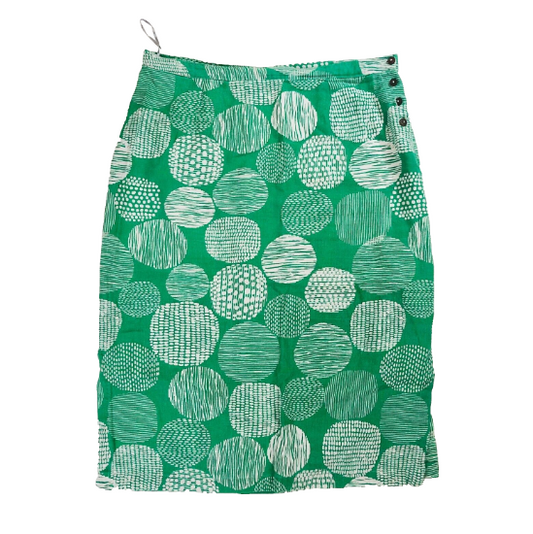 Lily And Me Green Linen Blend Midi Circle Abstract Side Split Skirt Size 14