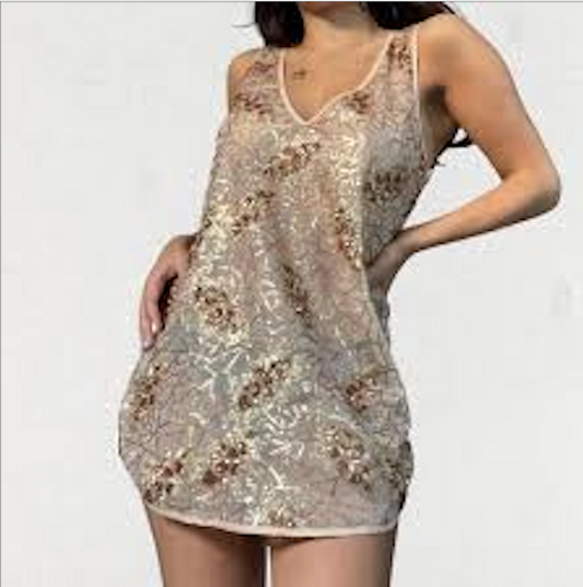 Wolf & Whistle Swimwear Gold Sequin Beach Cover Up Tank Top Size 10 NEW