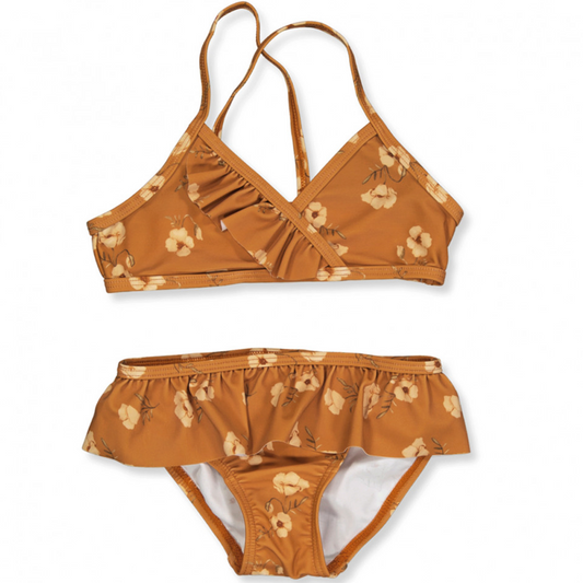 Lil' Atelier Girls Bikini Set (Age 6-7) - Mustard Floral Two-Piece Swimwear NEW