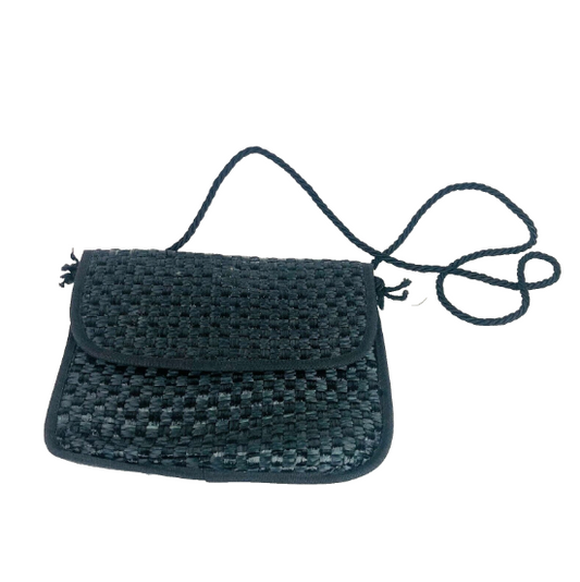 Vintage Small Black Woven Weave Raffia & Rope Bag Crossbody Purse Made In Italy