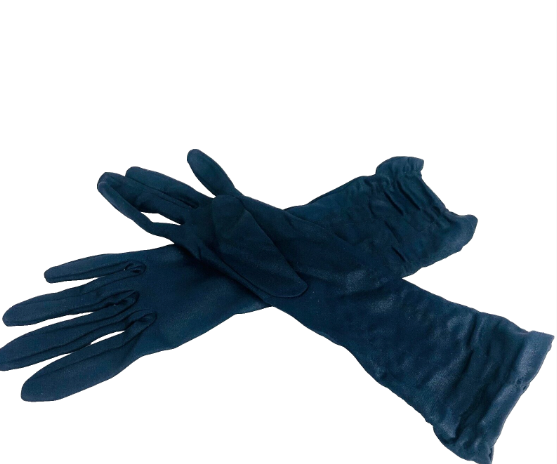 Vintage Navy Blue Gloves - Elegant Synthetic Gloves with Ruched Cuffs