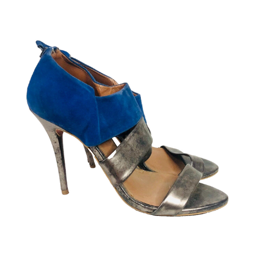 Zara Trafaluc Collection Blue Suede  & Metallic Stiletto Heels Size UK 6 (39)