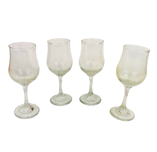 Set Of 4 Antique Twisted Stem Cordial Sherry Aperitif Liquor Glass 16cm Tall
