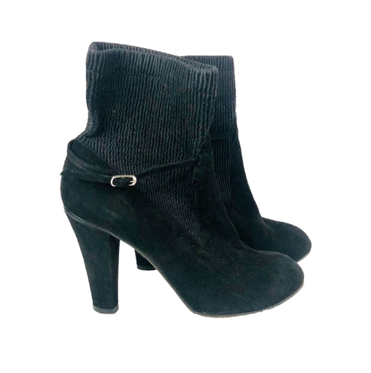 Chloe Designer Black Suede Ankle Boots with Knit Cuff Size 41 (UK7) -Authentic