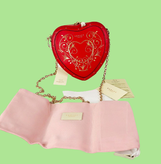 RADLEY Love Is In The Air Chocolate Heaven Red Leather Heart Crossbody NEW £199