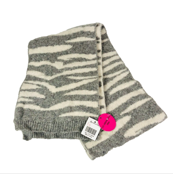 Accessorize Grey & White Zebra Print Wool Knit Scarf NEW