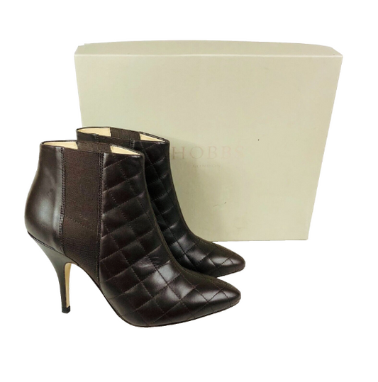 Hobbs Brown Quilted Leather ‘Pia’ Ankle Boots Heels Pointed Toe Size 6 (39) NEW