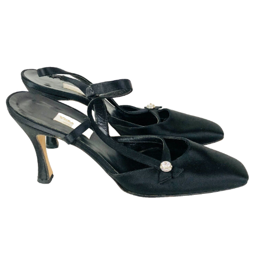 Vera Wang Vintage Black Satin Slingback Pump Court Shoes Evening Heels Size 5/6