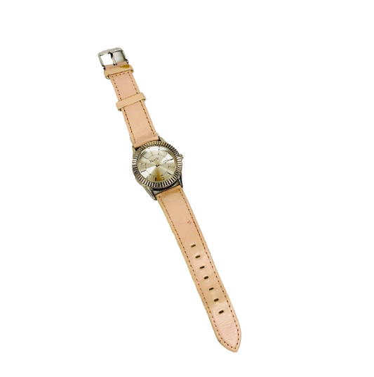 FCUK French Connection Ladies Vintage Pale Pink Silver Tone Watch Diamanté Dial
