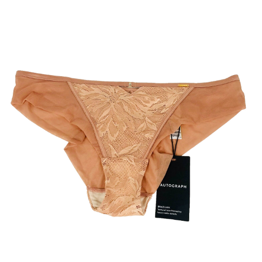M&S Lingerie Autograph ‘Soft Peach’ Mesh Brazilian Briefs Pants Knickers 16 NEW