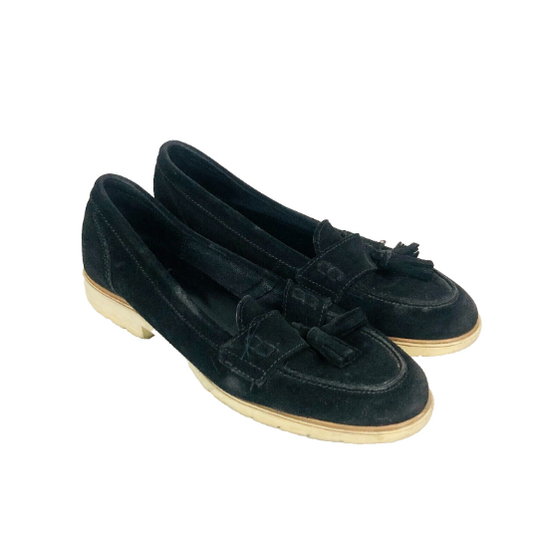 Kurt Geiger Black Suede Leather Tassel Loafers Flat Size UK 6 (39) Work / Casual