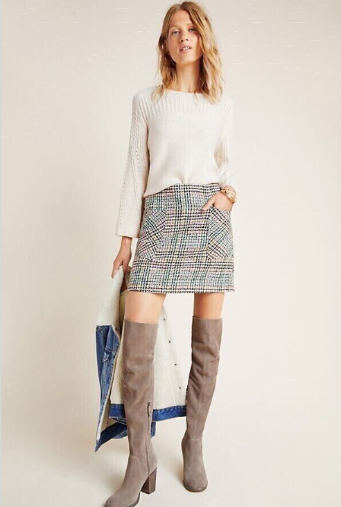 Maeve By Anthropologie Bijou Plaid Knit Mini Skirt UK 16 Wool blend
