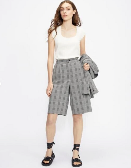 Ted Baker Kyrias Black Grey Check Tailored Knee Length Shorts Size 1 (UK 8-10) NEW