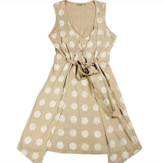 Sandwich Beige Polka Dot Layered Tie Summer Dress Buttoned Casual Lagenlook XS