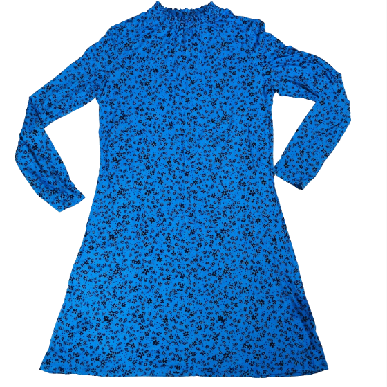M&S High-Necked Blue Floral Shift Midi Dress Stretch Viscose Size 12