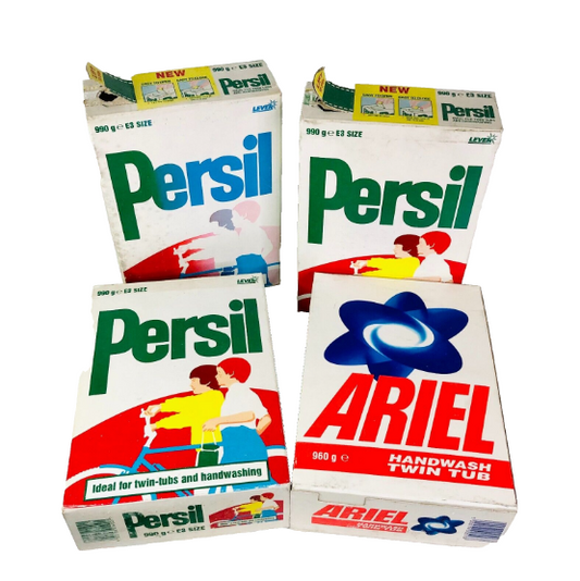Vintage Retro 4x Persil & Ariel Twin Tub Washing Powder Empty Boxes perfect for Props or Advertisements