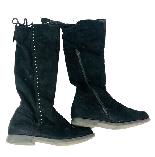 George Girls Black Faux Suede Flat Studded Flat Knee Boots Size 13 (EU 32)