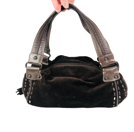 Abro Brown Retro Y2K Suede & Leather Slouch Hobo Grab Bag Handbag Designer