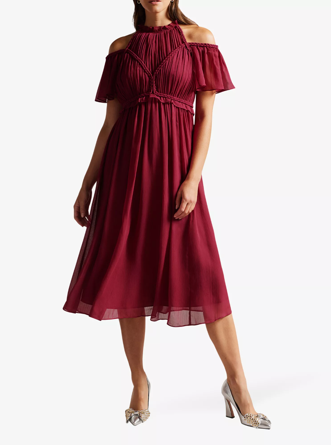 Ted Baker Paigei Rope Detail Midi Dress in Deep Pink Size 1 (UK 8-10) NEW