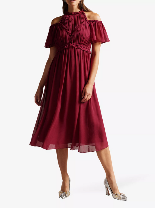 Ted Baker Paigei Rope Detail Midi Dress in Deep Pink Size 1 (UK 8-10) NEW