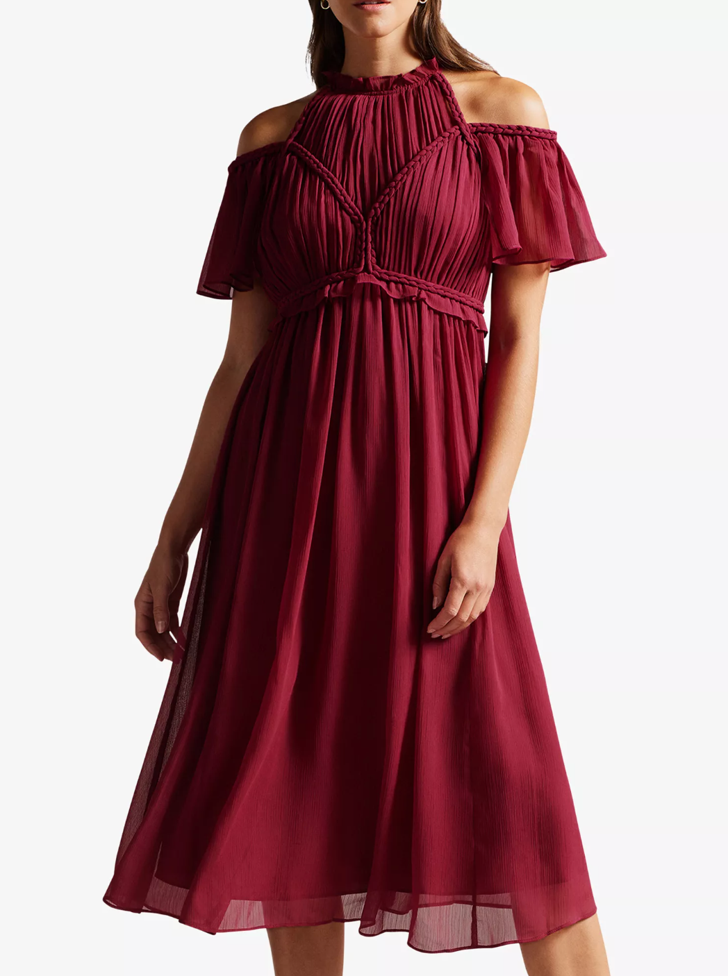 Ted Baker Paigei Rope Detail Midi Dress in Deep Pink Size 1 (UK 8-10) NEW
