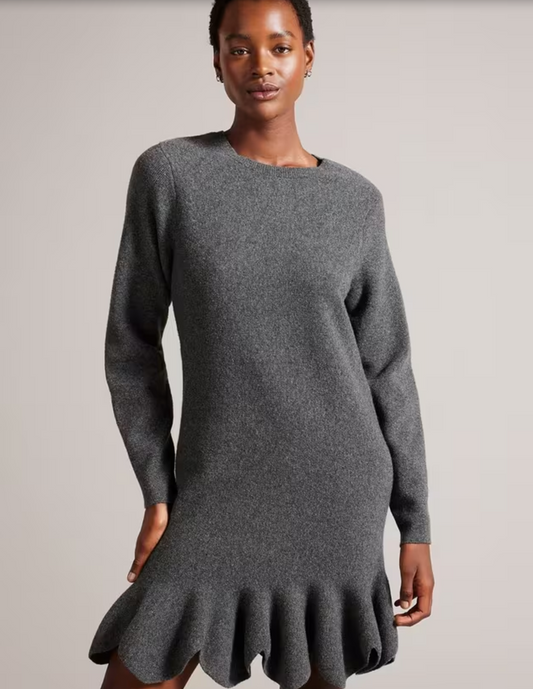 Ted Baker Jesseha Grey Mini Fit And Flare Knit Jumper Dress Size 0 (UK 6-8) NEW