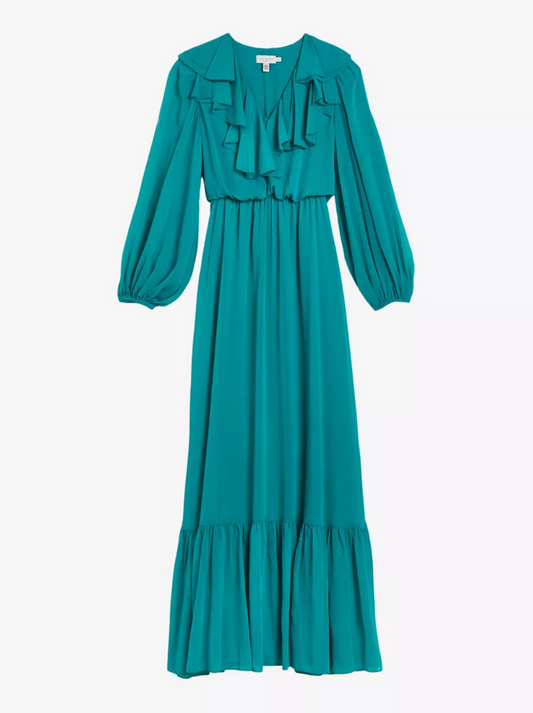 Ted Baker Keina Long Sleeve Ruffles Maxi Dress Jade Green Size 1 (UK 8-10) NEW