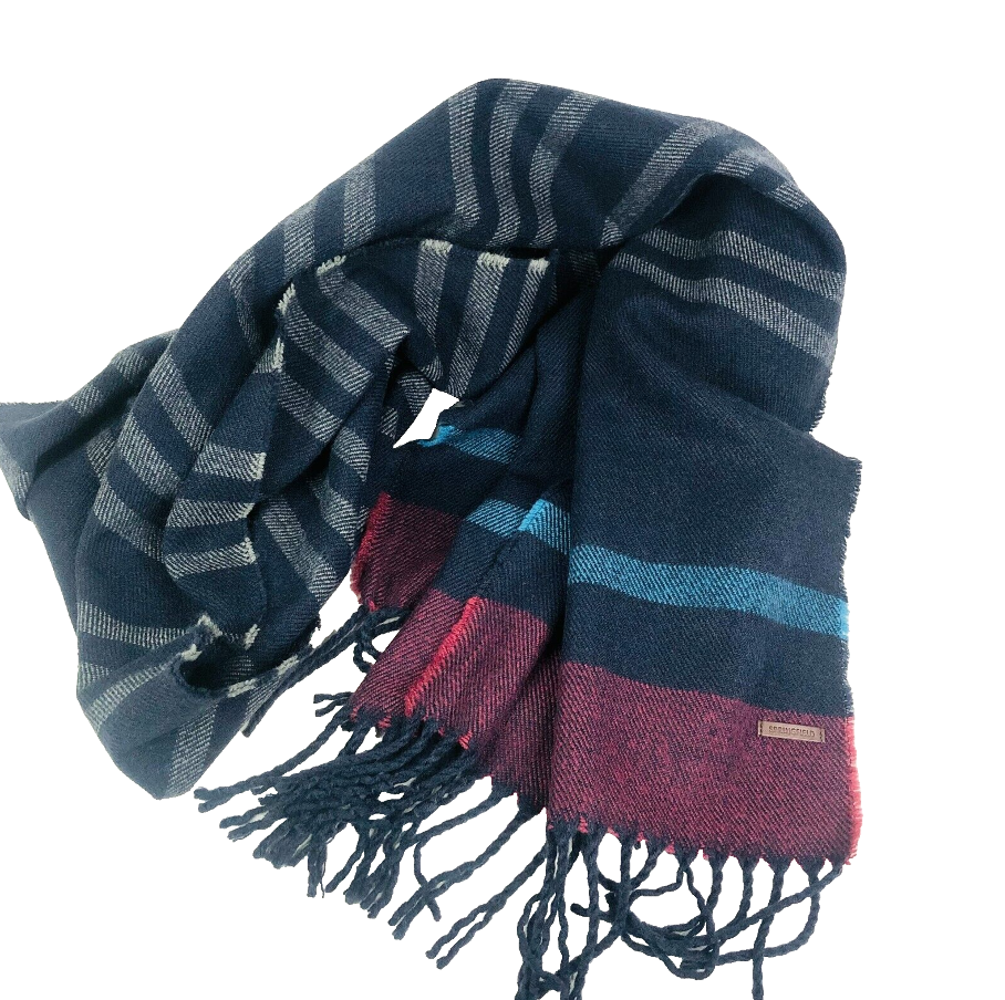 Springfield Navy Blue & Burgundy Warm Knit Winter Scarf Mens/unisex (43 X 178CM)