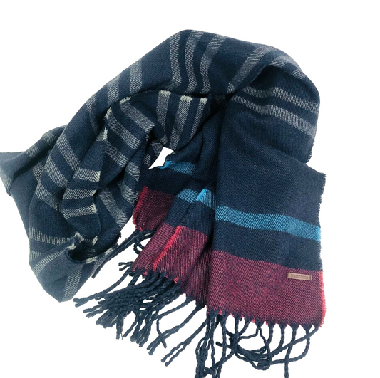 Springfield Navy Blue & Burgundy Warm Knit Winter Scarf Mens/unisex (43 X 178CM)