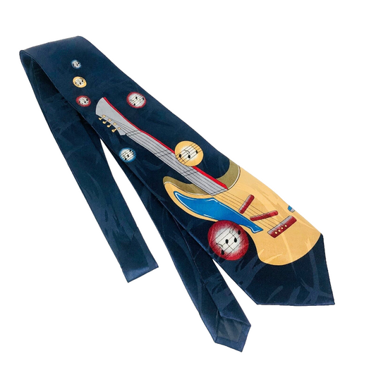 The Tie Studio London Navy Blue Electric Guitar Music Novelty Mens Tie 1990s