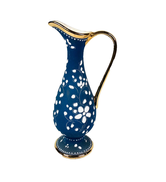 Elpa Alcobaca Vintage Porcelain Floral Pattern Pitcher/Ewer #2098 Dark Blue Gold