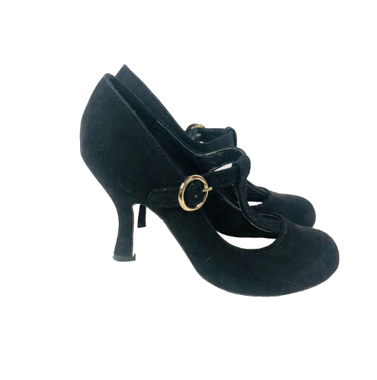 Miss KG Black Faux Suede Spool Heels Mary Jane T-bar Court Shoe Size 4 (37)