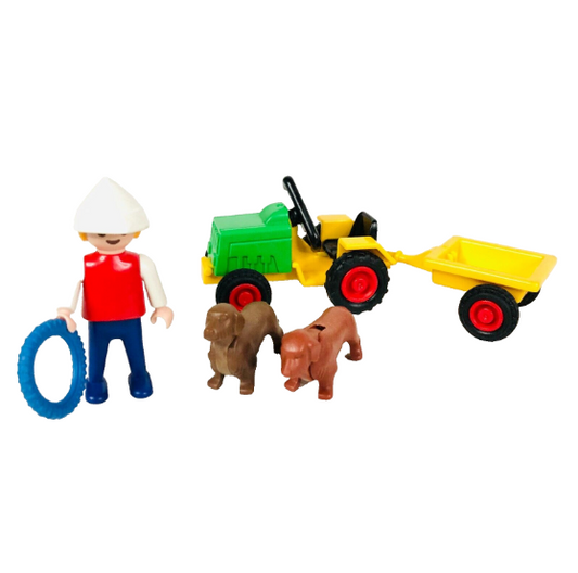 Playmobil - Vintage Child's Tractor and Dogs - 3715 - Complete