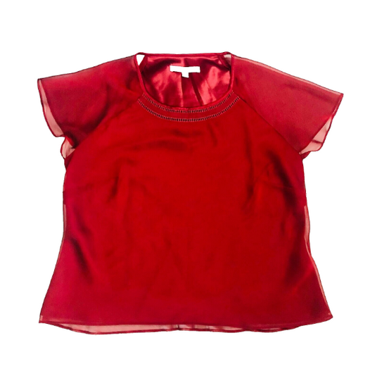 Jacques Vert Dark Red Chiffon Short Sleeve Blouse Top Size UK 16