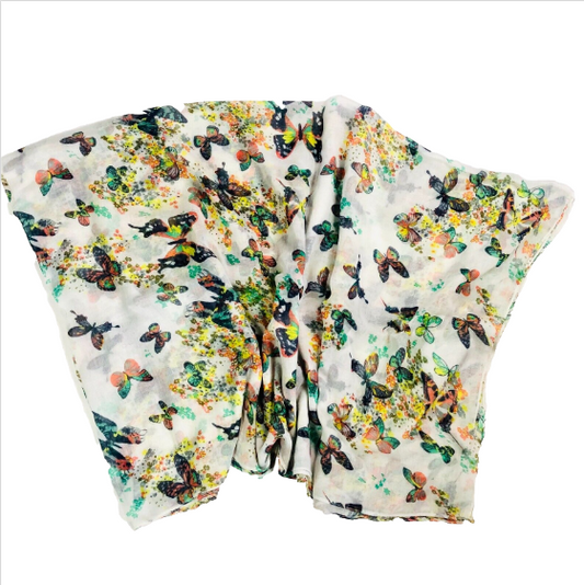 Butterfly Print Lightweight Multicoloured Scarf Shawl 107 X 185cm 100% Viscose