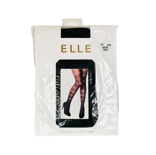 Elle Black Basket Weave Patterned Tights One Size NEW