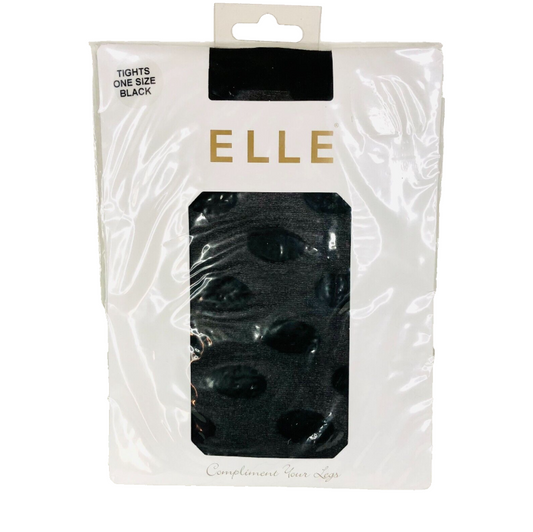 Elle Black Large Polka Dots Tights Opaque & Sheer One Size NEW