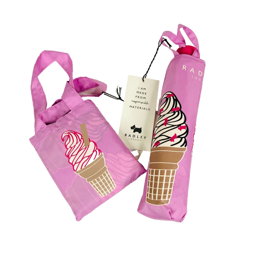 Radley London Gift Set - Feeling Sweet Pink Umbrella & Foldaway Tote Bag NEW