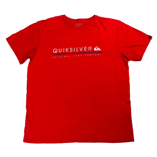 Mens Quiksilver Y2K Red 100% Cotton Classic T-shirt Size XL Small Hole