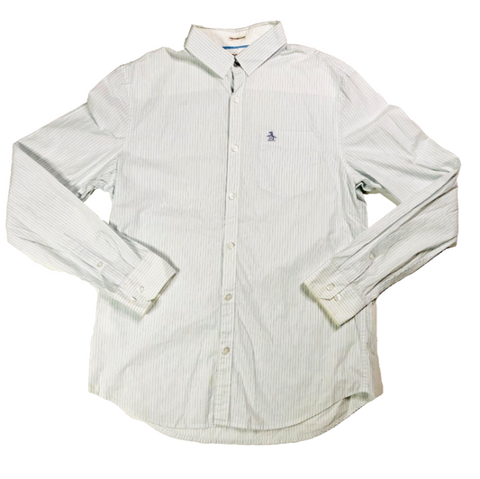 Penguin Original Heritage Slim Fit White Cotton Pinstripe Mens Shirt Size Medium