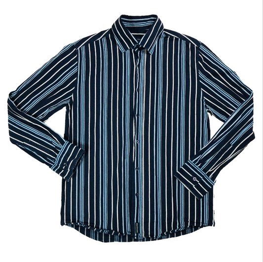 French Connection Mens Blue Striped Y2K Long Sleeve Shirt Size Medium